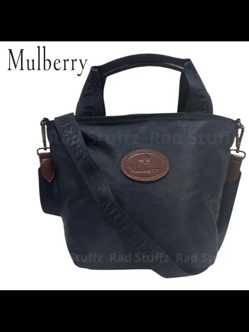 Mulberry Black Tote with Brown Leather Logo Patch